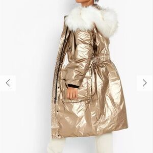 Boohoo Gold Petite Faux Fur Metallic Parka